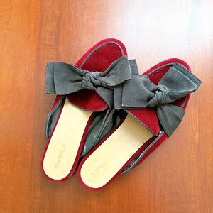 Topshop Elegant Red Velvet Mules with Bow